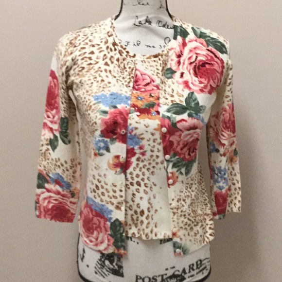 Ivory and brown animal print twin set - Picture 1 of 7